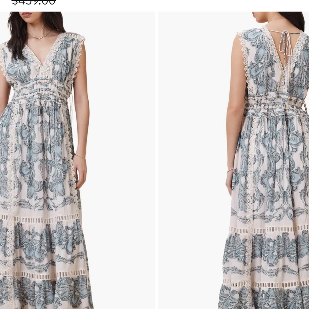 All Saints Cream Maxi Dress with Blue Paisley Print